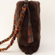 Circa 1998 Rabanne Fur Brown Marble Pattern Shoulder Bag Dark Brown