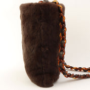 Circa 1998 Rabanne Fur Brown Marble Pattern Shoulder Bag Dark Brown