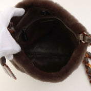 Circa 1998 Rabanne Fur Brown Marble Pattern Shoulder Bag Dark Brown