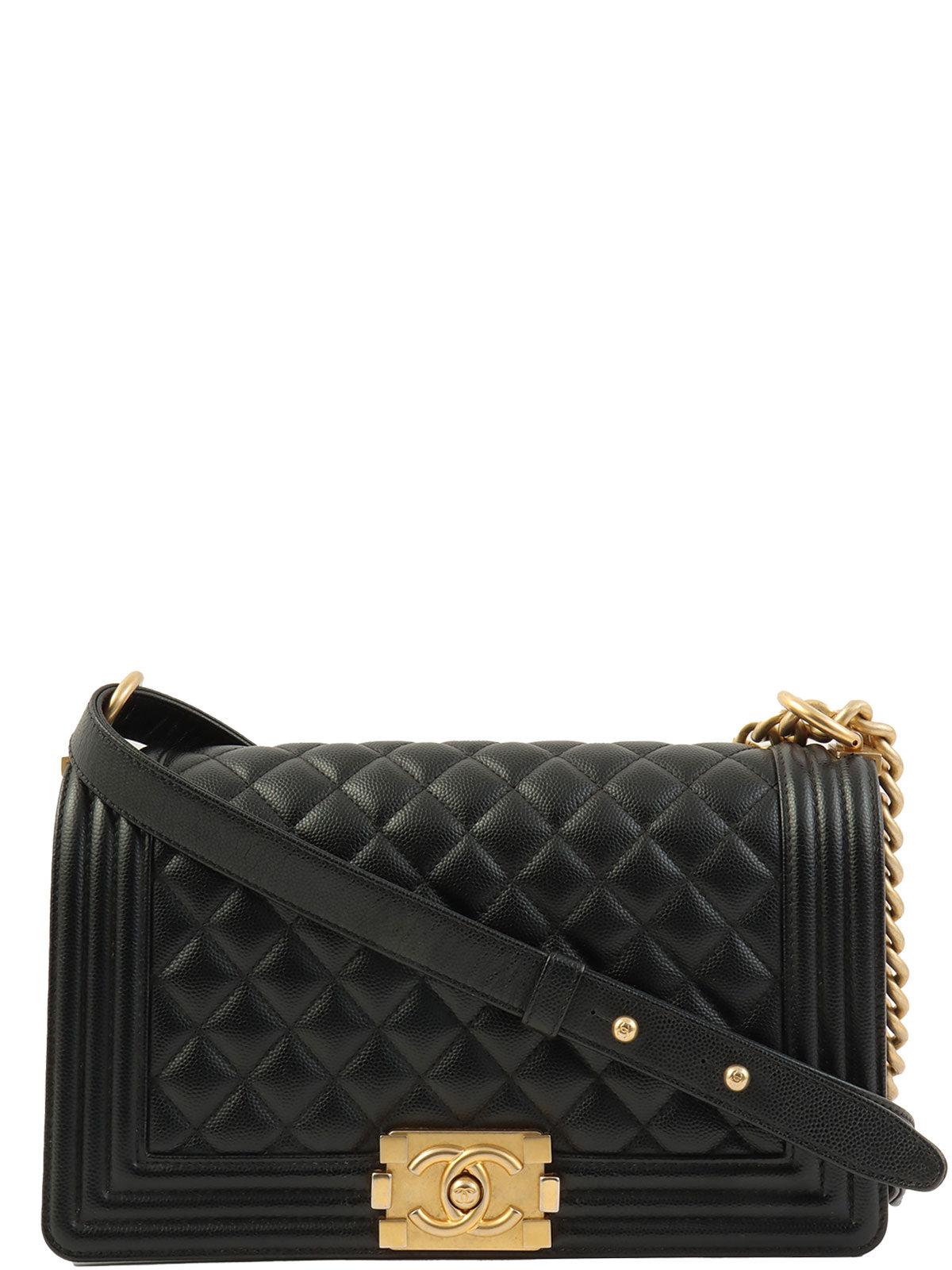 2003年頃製 キャビアスキンボーイシャネルチェーンショルダーバッグ ブラック