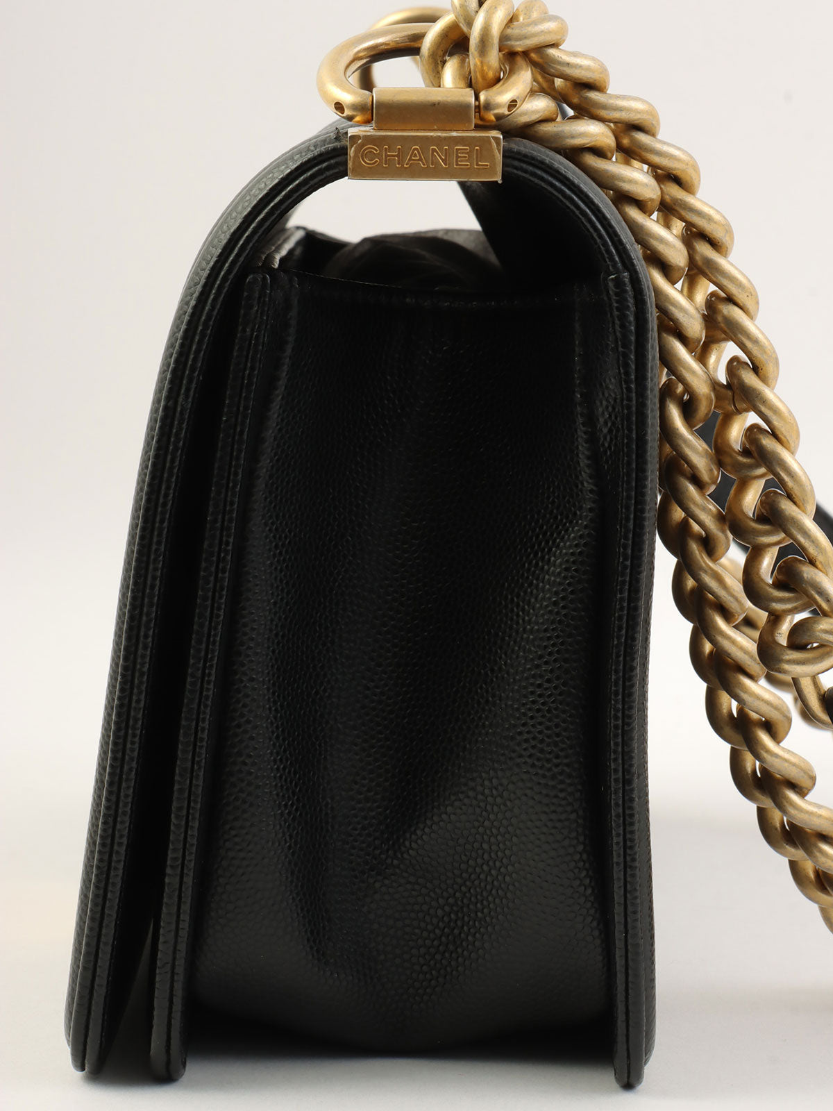 2003年頃製 キャビアスキンボーイシャネルチェーンショルダーバッグ ブラック