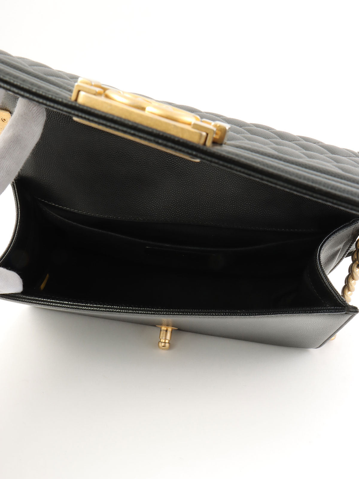 2003年頃製 キャビアスキンボーイシャネルチェーンショルダーバッグ ブラック