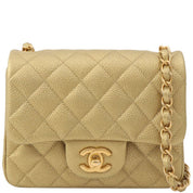 Caviar Skin Classic Flap Chain Bag Mini, Gold, circa 2015