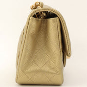 Caviar Skin Classic Flap Chain Bag Mini, Gold, circa 2015