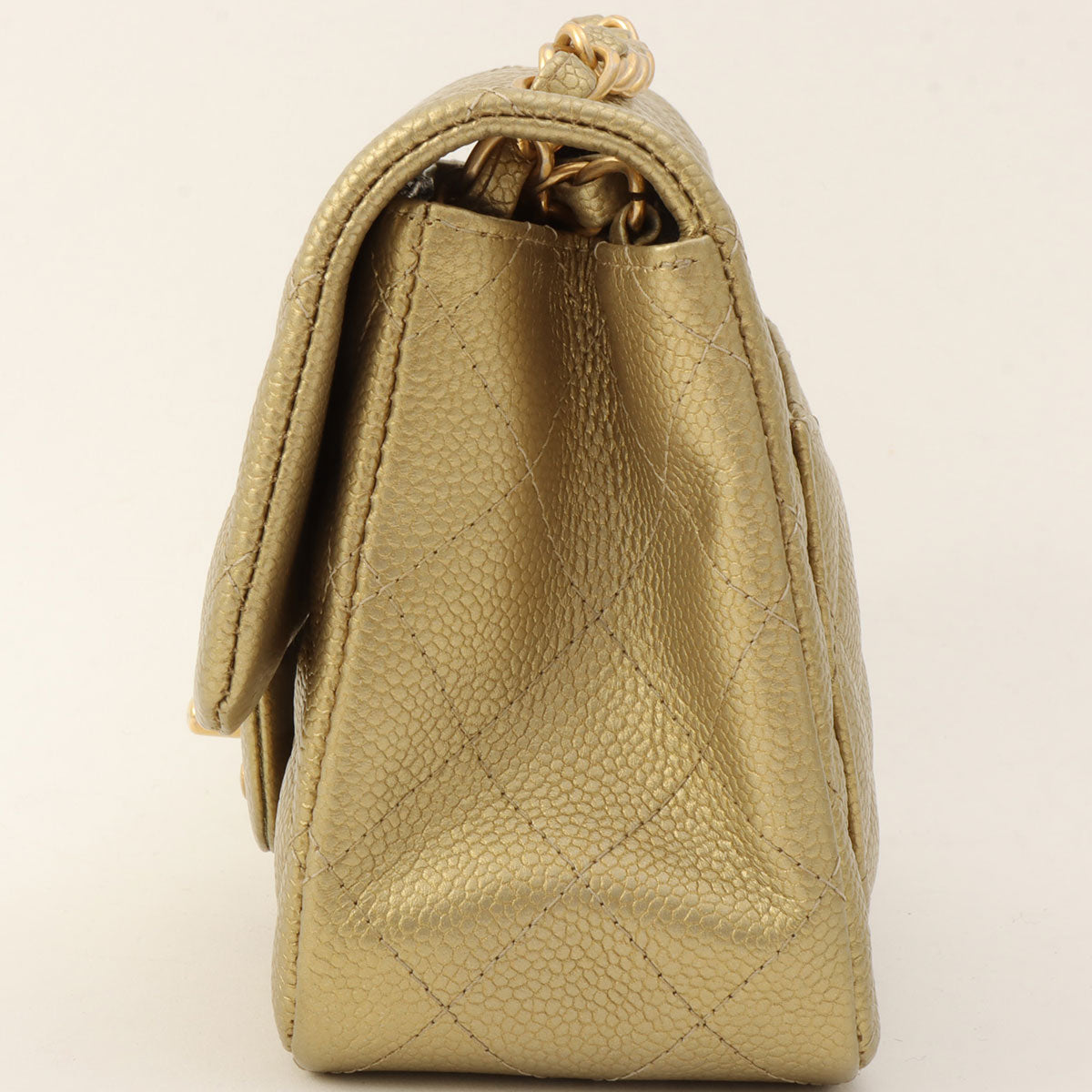 Caviar Skin Classic Flap Chain Bag Mini, Gold, circa 2015