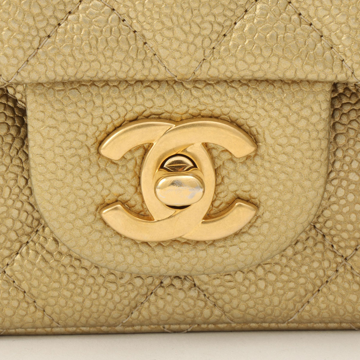 Caviar Skin Classic Flap Chain Bag Mini, Gold, circa 2015