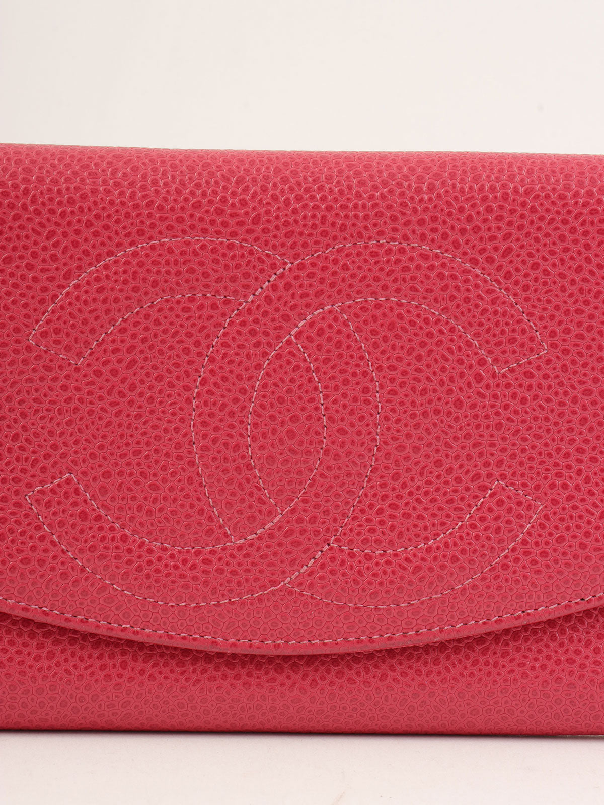 1997 Caviar Skin CC Mark Stitch Long Wallet in Fuchsia Pink