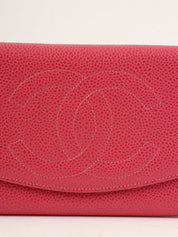1997 Caviar Skin CC Mark Stitch Long Wallet in Fuchsia Pink