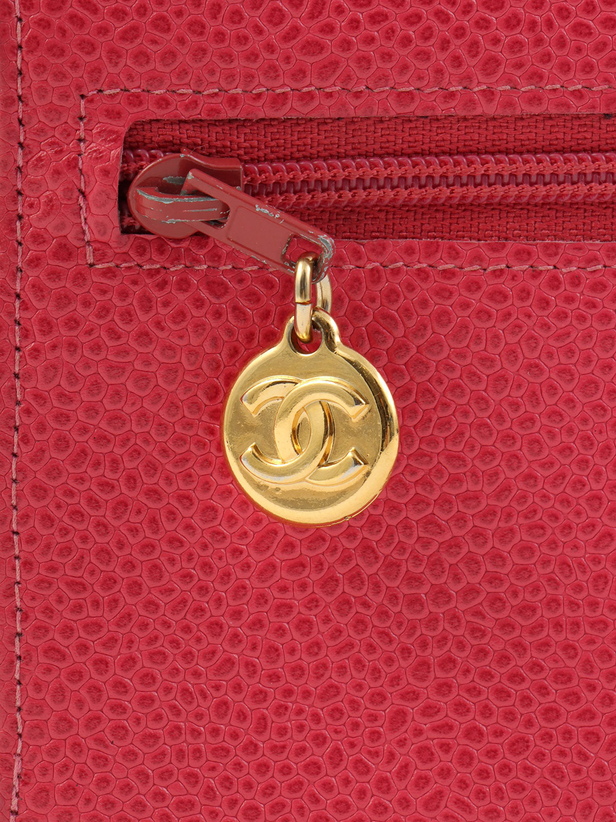 1997 Caviar Skin CC Mark Stitch Long Wallet in Fuchsia Pink