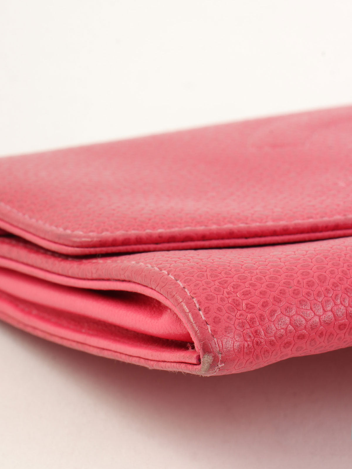 1997 Caviar Skin CC Mark Stitch Long Wallet in Fuchsia Pink