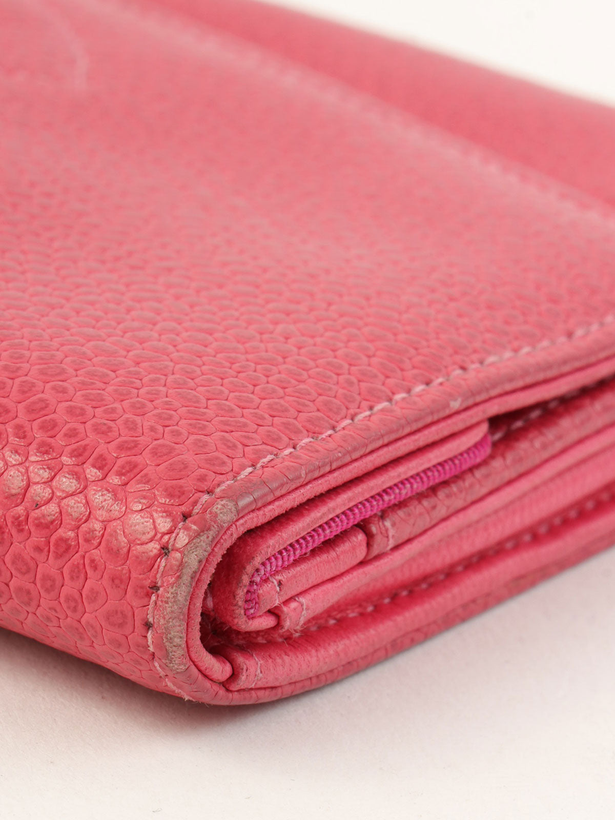 1997 Caviar Skin CC Mark Stitch Long Wallet in Fuchsia Pink