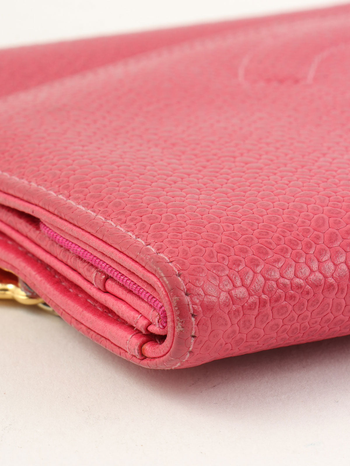 1997 Caviar Skin CC Mark Stitch Long Wallet in Fuchsia Pink