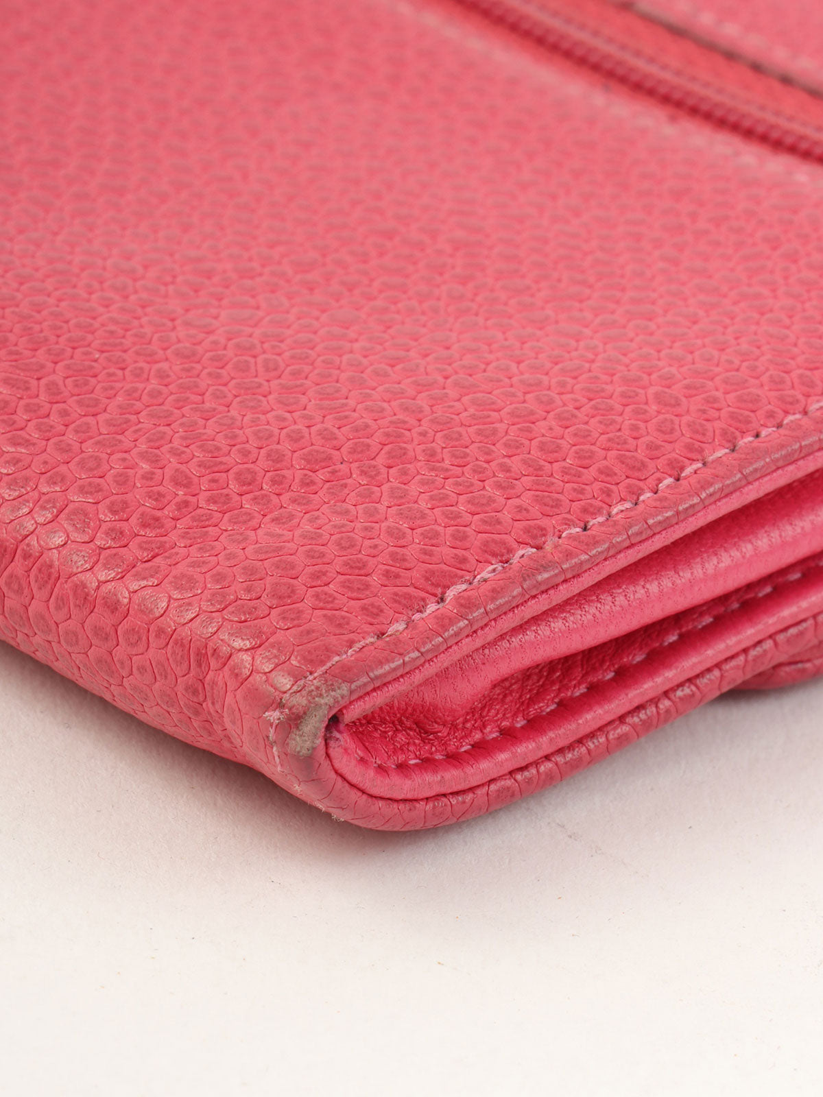 1997 Caviar Skin CC Mark Stitch Long Wallet in Fuchsia Pink