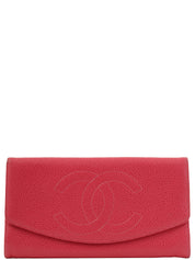 1997 Caviar Skin CC Mark Stitch Long Wallet in Fuchsia Pink