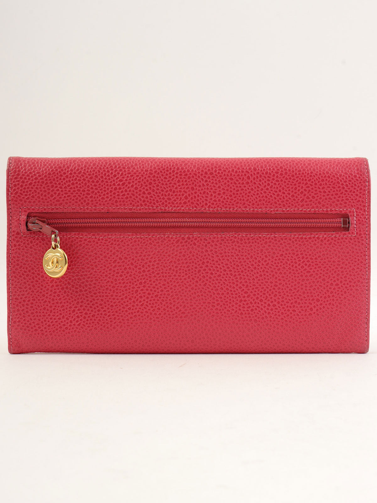 1997 Caviar Skin CC Mark Stitch Long Wallet in Fuchsia Pink