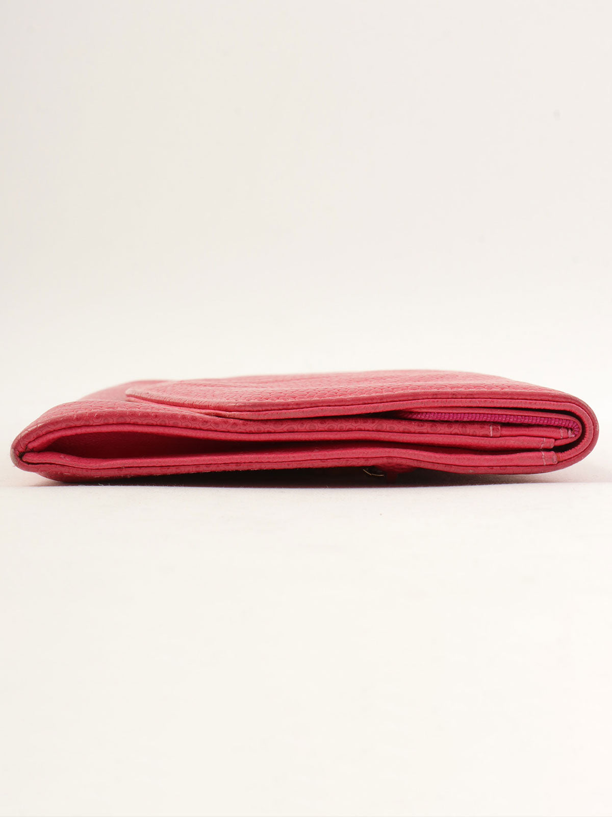 1997 Caviar Skin CC Mark Stitch Long Wallet in Fuchsia Pink