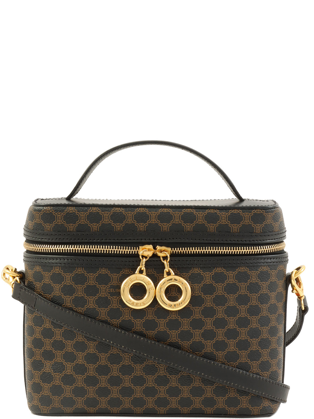 棕色/黑色 Macadam 图案圆形 Logo 两用化妆包