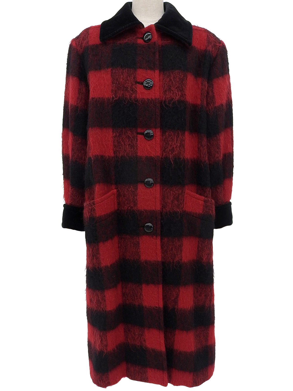 チェックパターンロングコート #9 レッド/ブラック