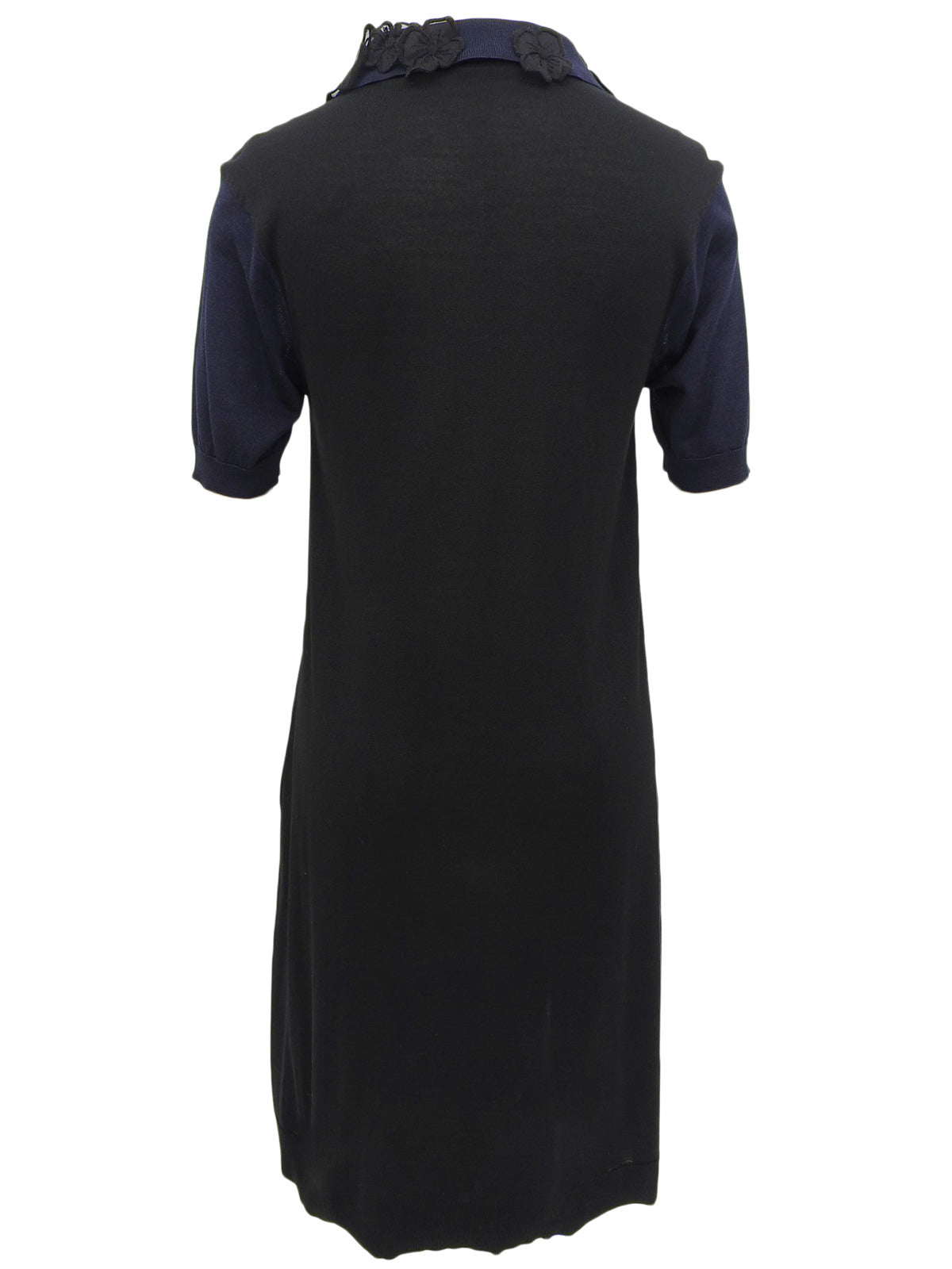 Silk Flower Motif Short Sleeve Shirt Dress in Black/Navy