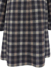 Mink fur trim check pattern duffle coat in navy/multi