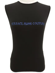 Rhinestone Logo Sleeveless Top in Black