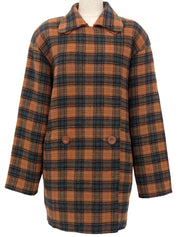 Wool check pattern coat in orange/green
