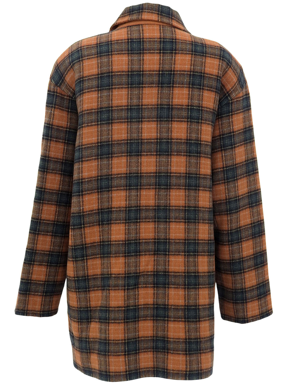 Wool check pattern coat in orange/green