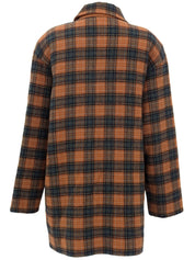 Wool check pattern coat in orange/green