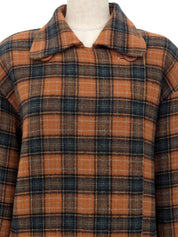 Wool check pattern coat in orange/green