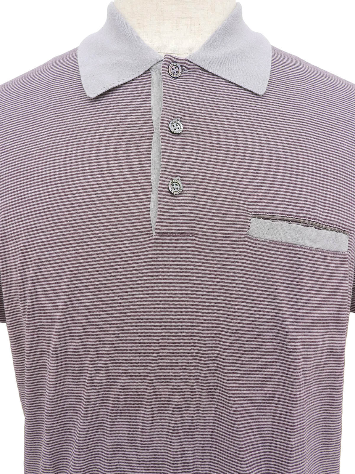 Border pattern logo embroidered polo shirt in gray/purple