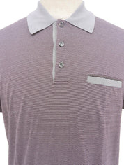 Border pattern logo embroidered polo shirt in gray/purple