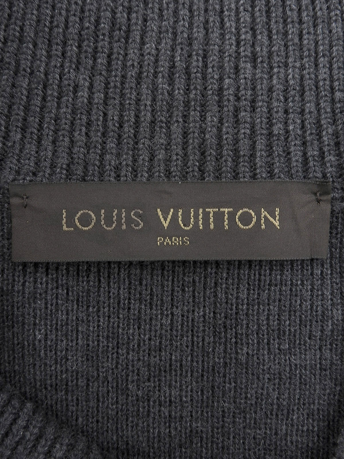 Logo-embossed shawl neck knit sweater in charcoal gray