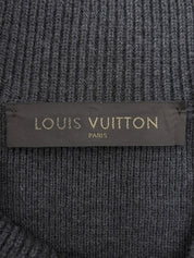 Logo-embossed shawl neck knit sweater in charcoal gray