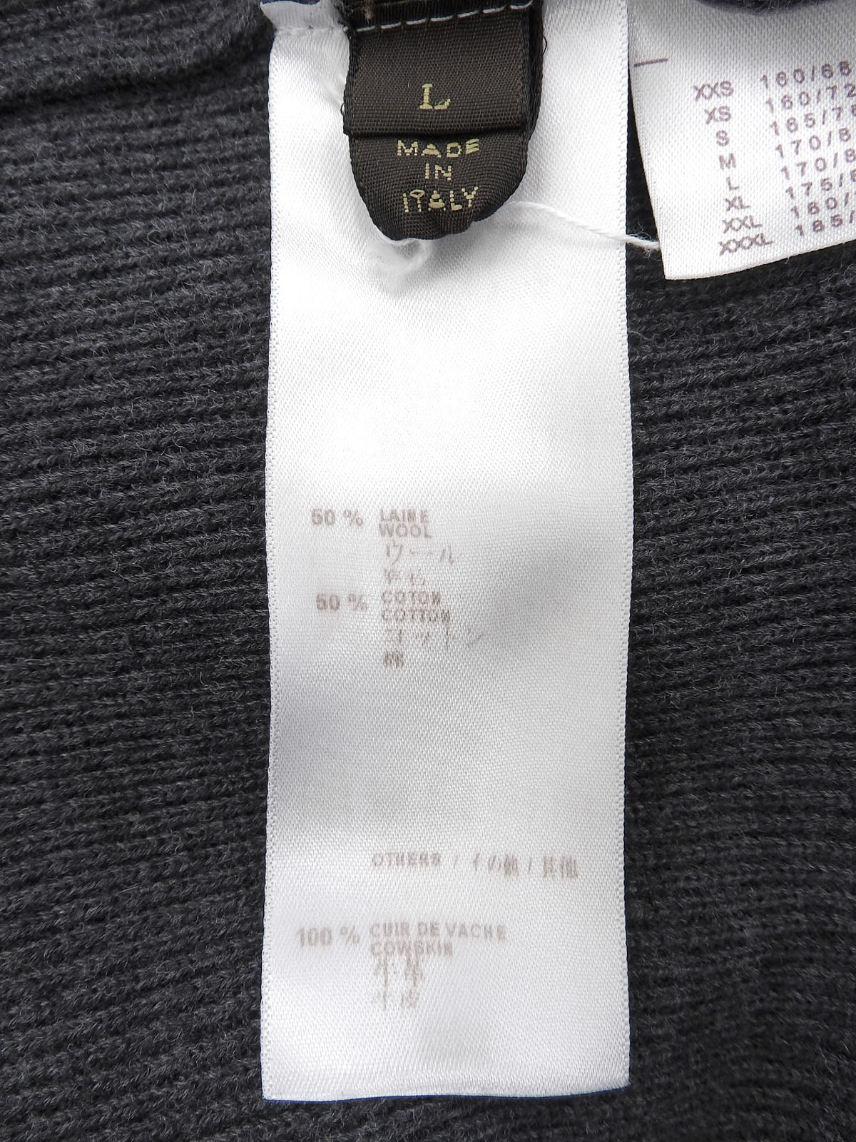 Logo Embossed Shawl Neck Knit Sweater #L Charcoal Gray