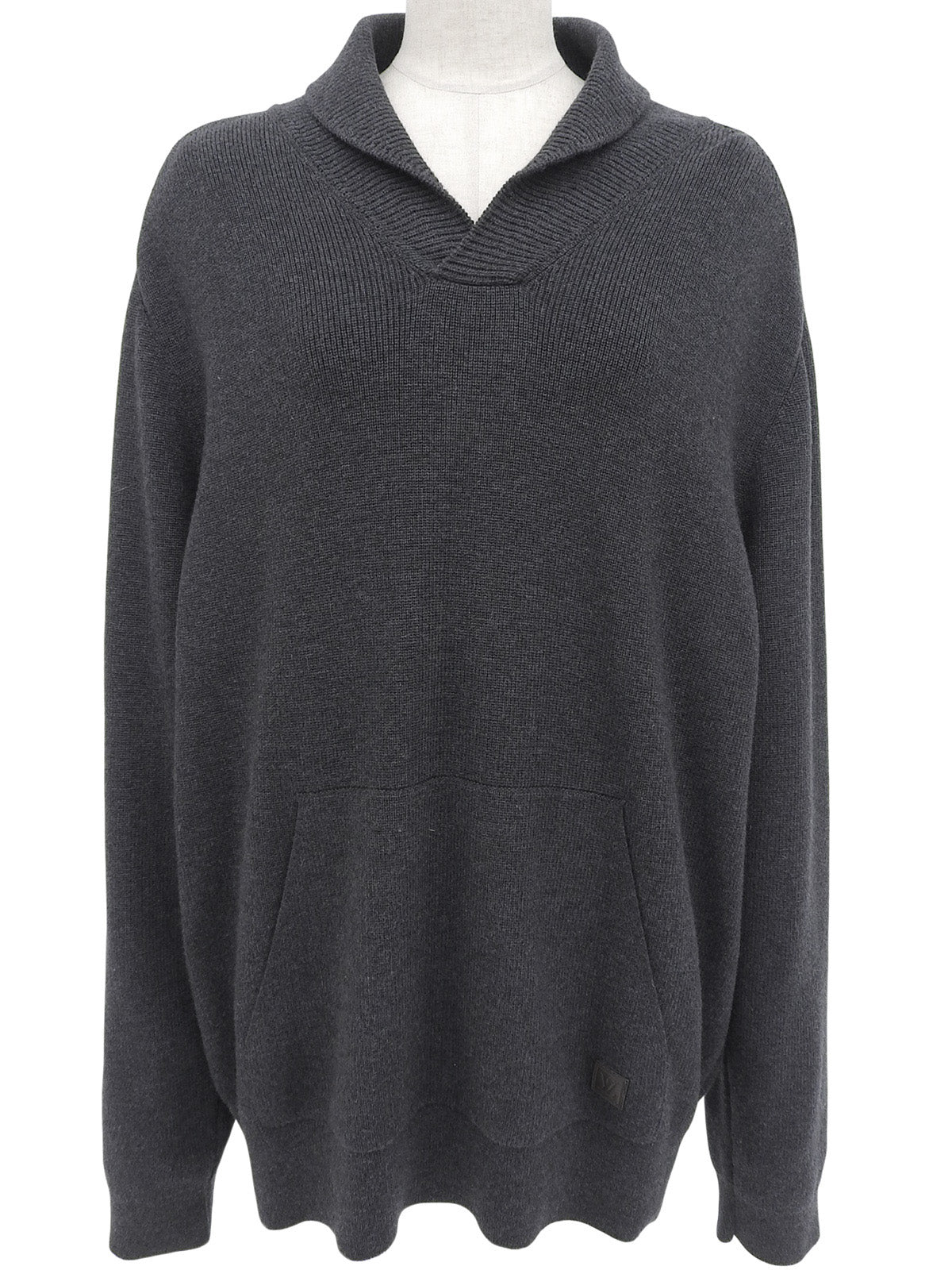 Logo-embossed shawl neck knit sweater in charcoal gray