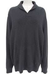 Logo-embossed shawl neck knit sweater in charcoal gray