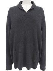 Logo Embossed Shawl Neck Knit Sweater #L Charcoal Gray