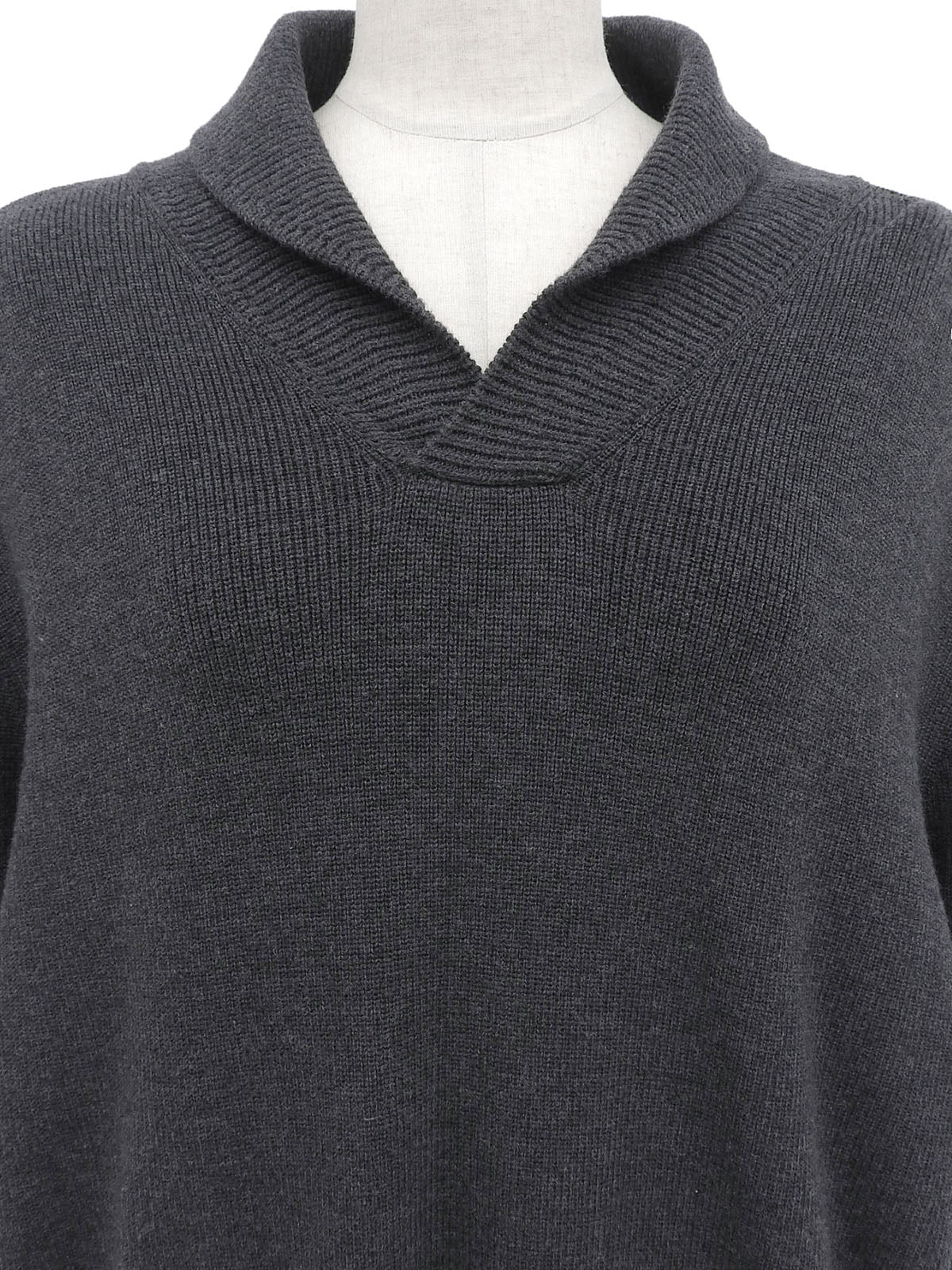 Logo-embossed shawl neck knit sweater in charcoal gray