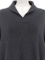 Logo-embossed shawl neck knit sweater in charcoal gray