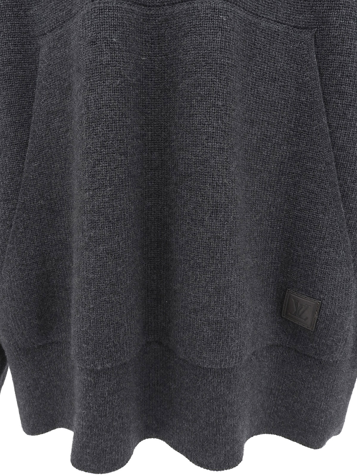 Logo-embossed shawl neck knit sweater in charcoal gray