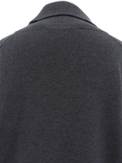 Logo-embossed shawl neck knit sweater in charcoal gray
