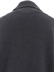 Logo Embossed Shawl Neck Knit Sweater #L Charcoal Gray