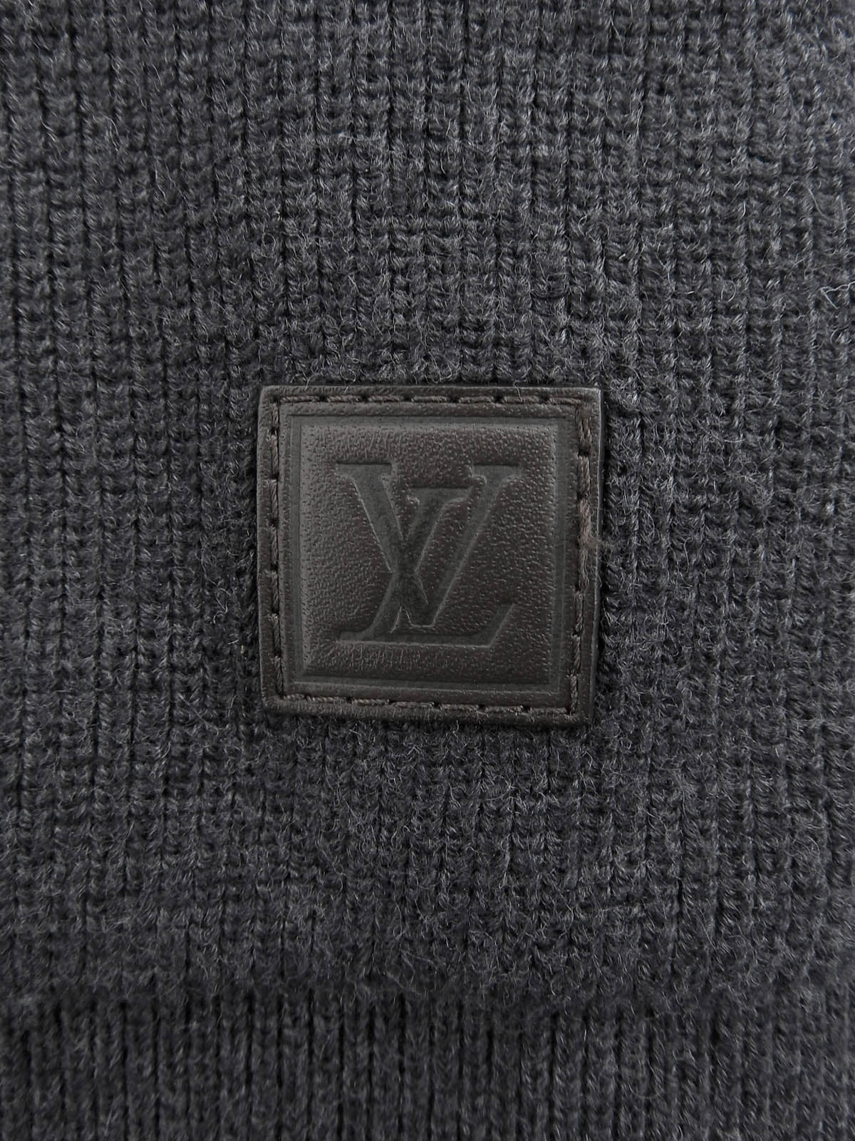 Logo-embossed shawl neck knit sweater in charcoal gray