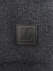 Logo-embossed shawl neck knit sweater in charcoal gray
