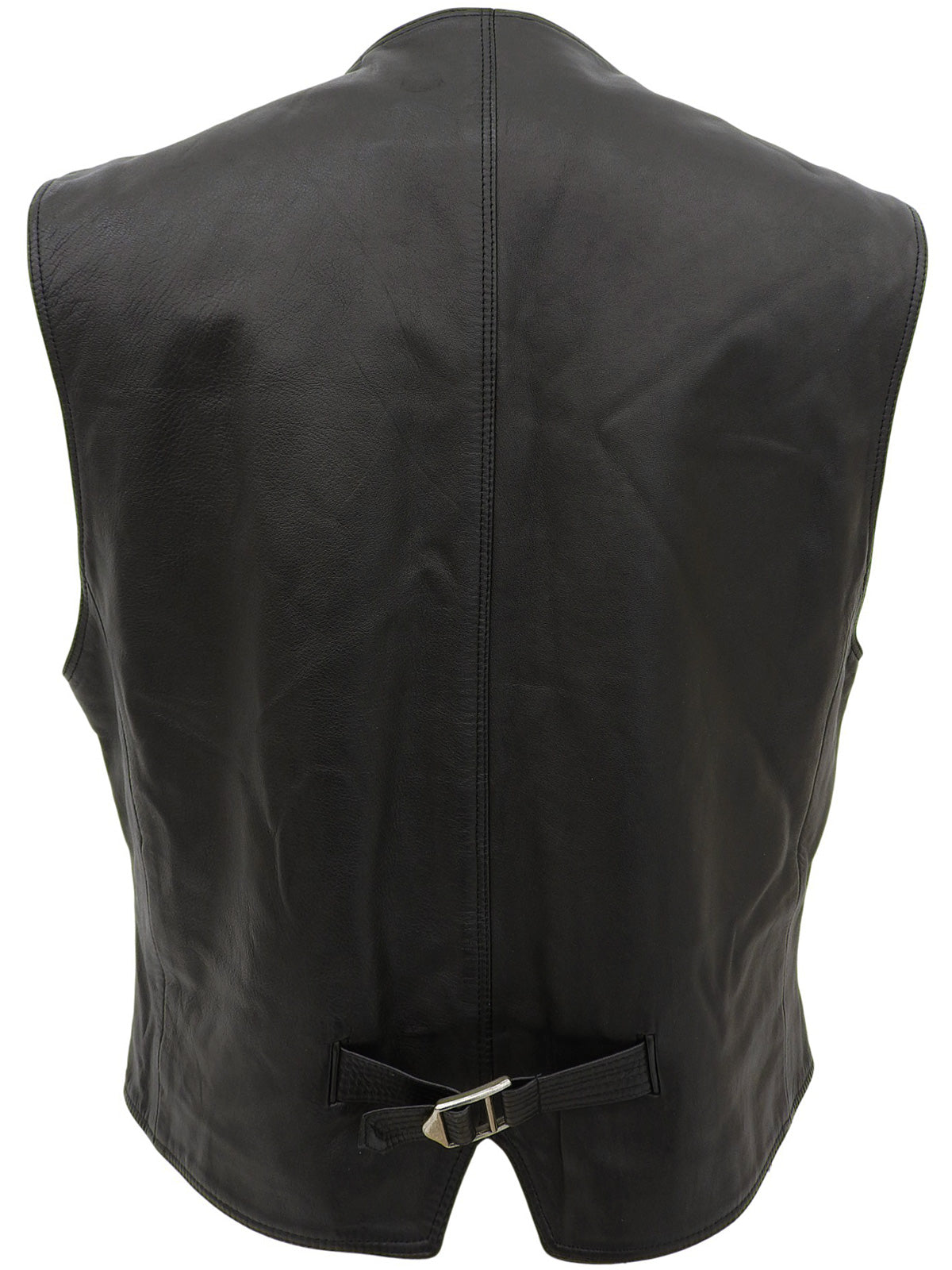 Real Leather Logo Button Vest in Black