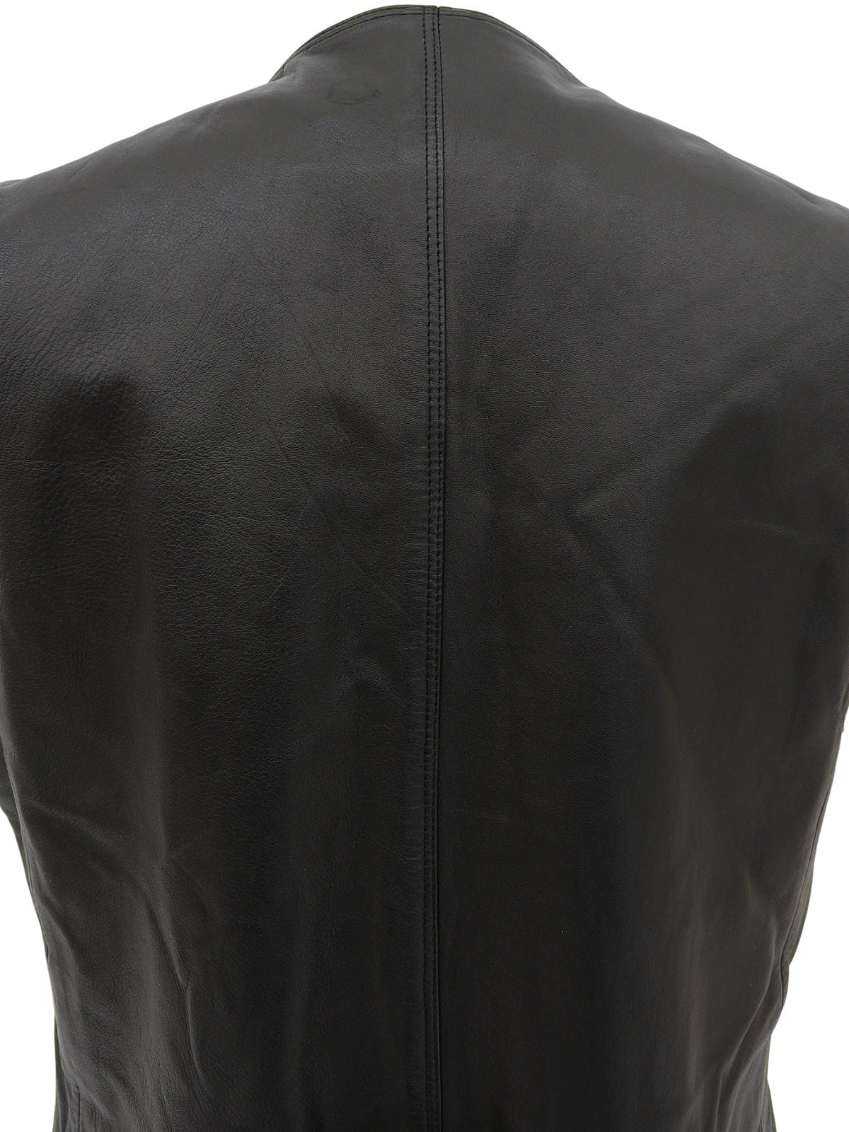 Real Leather Logo Button Vest in Black