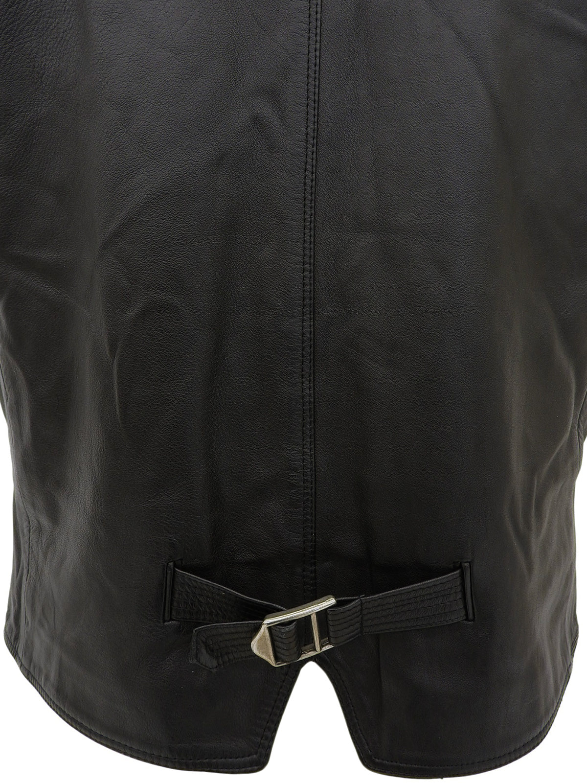 Real Leather Logo Button Vest in Black
