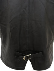 Real Leather Logo Button Vest in Black