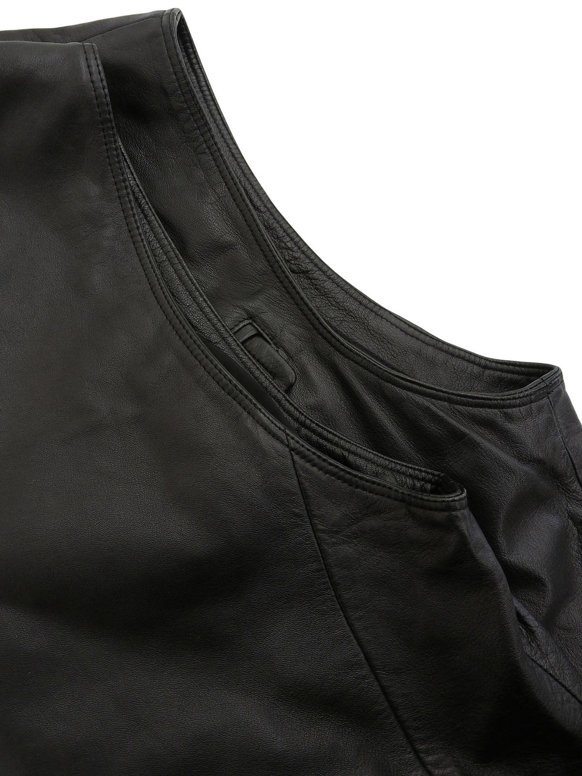Real Leather Logo Button Vest in Black