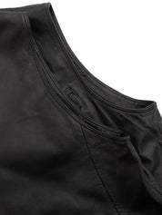 Real Leather Logo Button Vest in Black